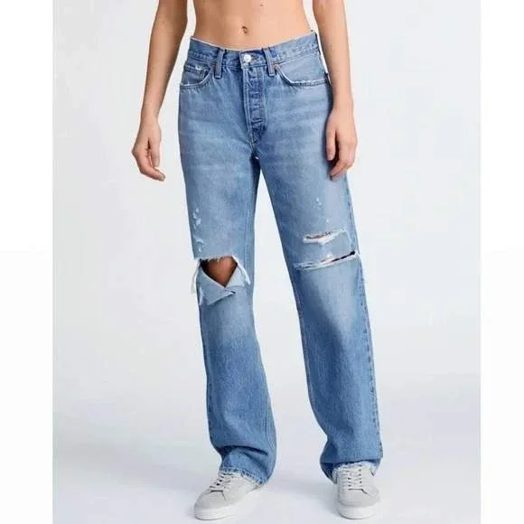 Re/Done 90s Comfy Jean Distressed Ripped Sunfaded Destroy Baggy Size 23 NWT - Picture 3 of 13